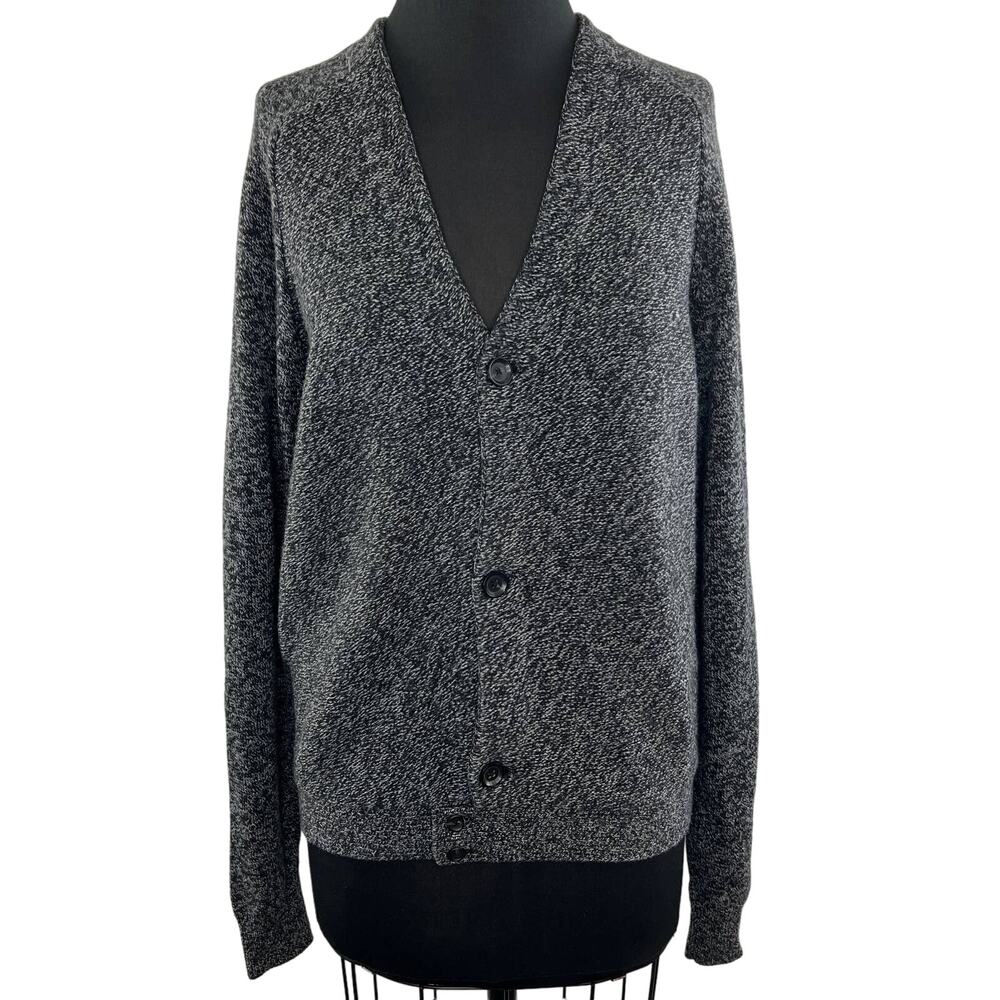 THEORY Matthiew Arche Heather Gray Button-Up V-Neck Cardigan Sweater Large L